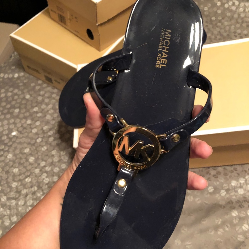 Michael Kors dark navy jelly sandals with gold